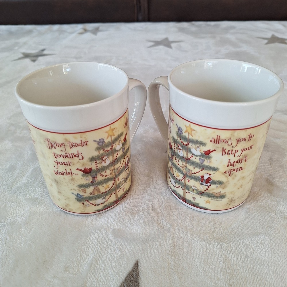 2006 Debi Hron Holiday Home Christmas Tree Mug Folk Art Christmas Tree 2 Mugs